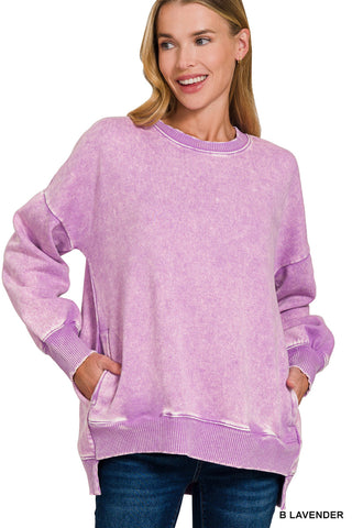 Go Easy on Me Acid Washed Hi Low Pullover • Purple-Zenana-Shop Anchored Bliss Women's Boutique Clothing Store