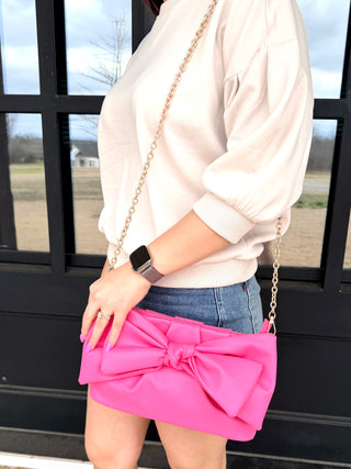 Oh My Stars Vegan Leather Bow Clutch & Crossbody Purse • Pink-Simply Southern-Shop Anchored Bliss Women's Boutique Clothing Store
