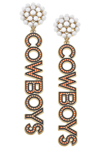 Oklahoma State Cowboys Pearl Cluster Dotted Enamel Drop Earrings-Canvas Style-Shop Anchored Bliss Women's Boutique Clothing Store