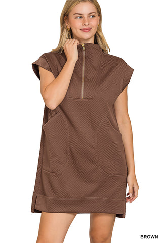 For the Love Quilted Quarter Zip Collared Dress • Brown-Zenana-Shop Anchored Bliss Women's Boutique Clothing Store