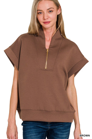 Tell Me Something Good Scuba Half Zip Top • Brown-Zenana-Shop Anchored Bliss Women's Boutique Clothing Store