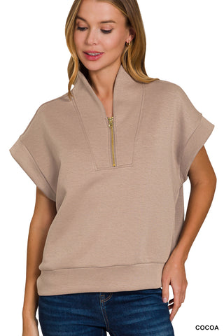 Tell Me Something Good Scuba Half Zip Top • Cocoa-Zenana-Shop Anchored Bliss Women's Boutique Clothing Store