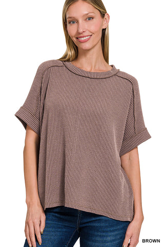 Catching Feelings Corded Top • Brown-Zenana-Shop Anchored Bliss Women's Boutique Clothing Store