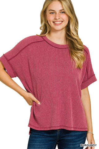 Catching Feelings Corded Top • Burgundy-Zenana-Shop Anchored Bliss Women's Boutique Clothing Store