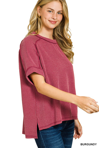 Catching Feelings Corded Top • Burgundy-Zenana-Shop Anchored Bliss Women's Boutique Clothing Store