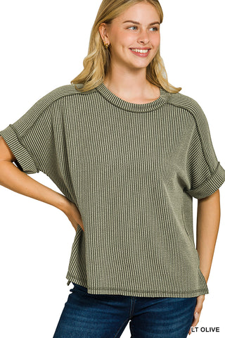 Catching Feelings Corded Top • Olive-Zenana-Shop Anchored Bliss Women's Boutique Clothing Store