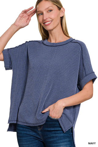 Catching Feelings Corded Top • Navy-Zenana-Shop Anchored Bliss Women's Boutique Clothing Store