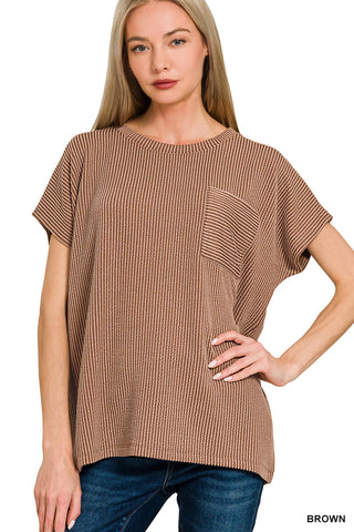 Stand By Me Corded Pocket Top • Brown-Zenana-Shop Anchored Bliss Women's Boutique Clothing Store