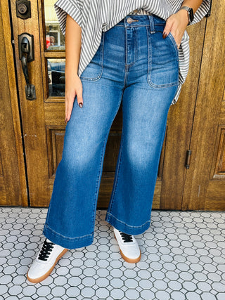 Risen Choose Wisely Wide Leg Denim Jeans-Risen-Shop Anchored Bliss Women's Boutique Clothing Store