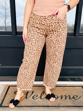 Risen Letting Loose Slouchy Cropped Barrel Denim Jeans • Brown Leopard Print-Risen-Shop Anchored Bliss Women's Boutique Clothing Store