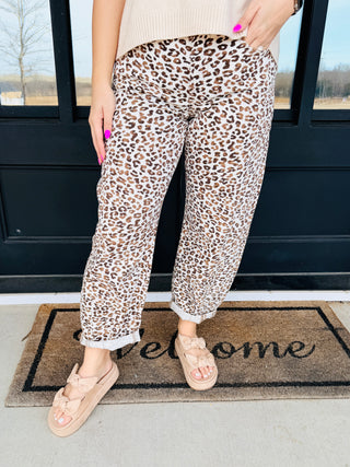 Risen Letting Loose Slouchy Cropped Barrel Denim Jeans Cream Leopard Print-Risen-Shop Anchored Bliss Women's Boutique Clothing Store