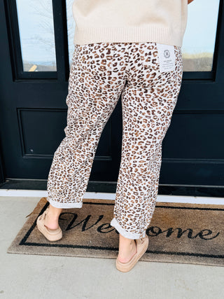 Risen Letting Loose Slouchy Cropped Barrel Denim Jeans Cream Leopard Print-Risen-Shop Anchored Bliss Women's Boutique Clothing Store