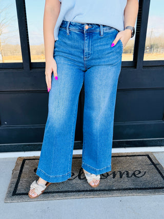 Risen What Goes Around Wide Leg Denim Jeans-Risen-Shop Anchored Bliss Women's Boutique Clothing Store