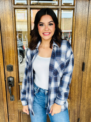 Roll With It Plaid Flannel Top • Blue-Be Cool-Shop Anchored Bliss Women's Boutique Clothing Store