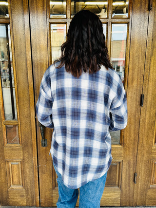 Roll With It Plaid Flannel Top • Blue-Be Cool-Shop Anchored Bliss Women's Boutique Clothing Store