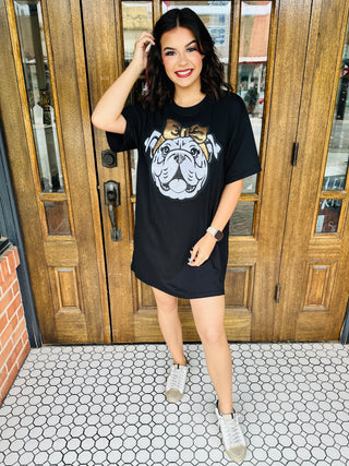 Bulldogs Sequin Patch T-Shirt Dress • Black-Harps & Oli-Shop Anchored Bliss Women's Boutique Clothing Store