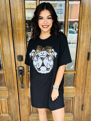 Bulldogs Sequin Patch T-Shirt Dress • Black-Harps & Oli-Shop Anchored Bliss Women's Boutique Clothing Store