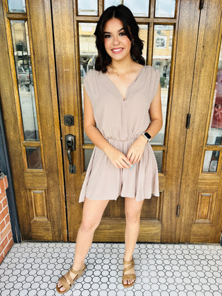 Something About You Draped Romper • Taupe-Zenana-Shop Anchored Bliss Women's Boutique Clothing Store