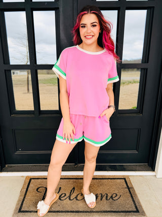 Saw It Coming Scuba Top & Short Set • Pink-Stacey Kluttz-Shop Anchored Bliss Women's Boutique Clothing Store