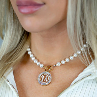 Pearl Chain Radiant Initial Necklace-Sis Kiss-Shop Anchored Bliss Women's Boutique Clothing Store