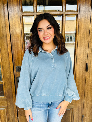 Seeing it Through Acid Washed Pullover • Blue Grey-Zenana-Shop Anchored Bliss Women's Boutique Clothing Store