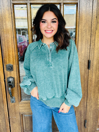 Seeing it Through Acid Washed Pullover • Green-Zenana-Shop Anchored Bliss Women's Boutique Clothing Store
