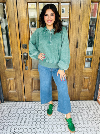 Seeing it Through Acid Washed Pullover • Green-Zenana-Shop Anchored Bliss Women's Boutique Clothing Store