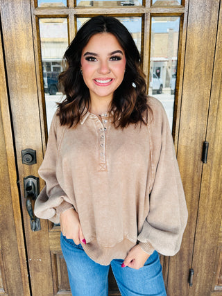 Seeing it Through Acid Washed Pullover • Camel-Zenana-Shop Anchored Bliss Women's Boutique Clothing Store