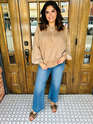 Seeing it Through Acid Washed Pullover • Camel-Zenana-Shop Anchored Bliss Women's Boutique Clothing Store