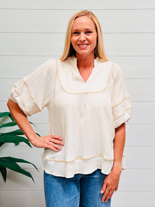 Seeking Blue Skies Boho Puff Sleeve Top • Natural-Umgee-Shop Anchored Bliss Women's Boutique Clothing Store