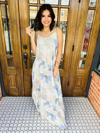 Shine Brightly Floral Maxi Dress• Blue and Ecru-Stacey Kluttz-Shop Anchored Bliss Women's Boutique Clothing Store