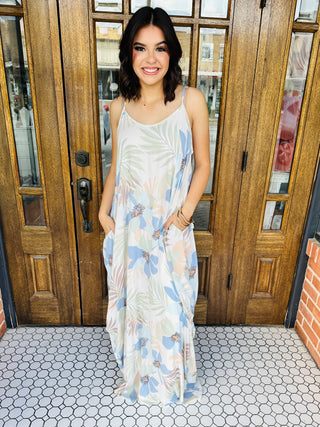 Shine Brightly Floral Maxi Dress• Blue and Ecru-Stacey Kluttz-Shop Anchored Bliss Women's Boutique Clothing Store