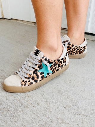 ShuShop Bold by Nature Leopard & Turquoise Star Sneakers-ShuShop-Shop Anchored Bliss Women's Boutique Clothing Store