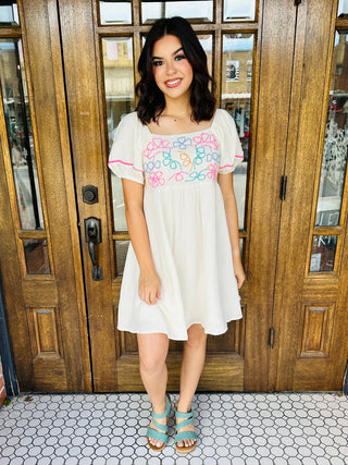 Smitten With You Flower Embroidery Gauze Dress • Cream-Bibi-Shop Anchored Bliss Women's Boutique Clothing Store