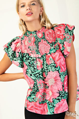 Garden Glam Smocked Blouse • Black-Gigio-Shop Anchored Bliss Women's Boutique Clothing Store