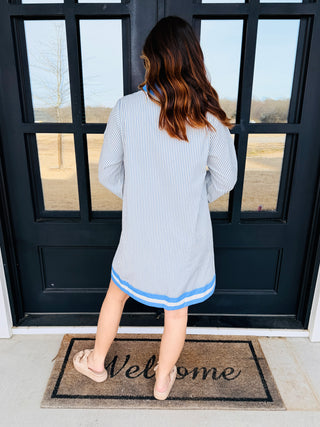 So Happy Together Striped Mini Dress • Blue-Stacey Kluttz-Shop Anchored Bliss Women's Boutique Clothing Store