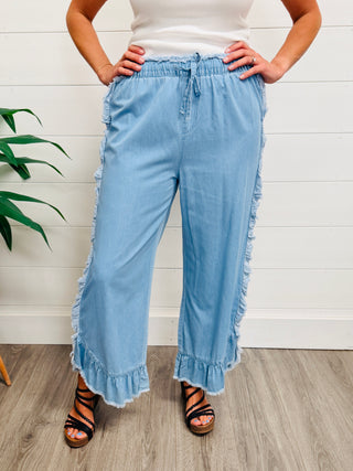 Speak For Yourself Ruffle Stretchy Waist Denim Jeans-Simply Southern-Shop Anchored Bliss Women's Boutique Clothing Store