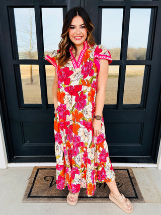 Spin Me Around Floral Tiered Midi Dress • Fuchsia Pink-Umgee-Shop Anchored Bliss Women's Boutique Clothing Store