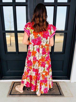 Spin Me Around Floral Tiered Midi Dress • Fuchsia Pink-Umgee-Shop Anchored Bliss Women's Boutique Clothing Store