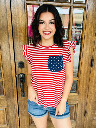 Stars + Stripes Darling Ruffle Sleeve Top-Brittany Carl-Shop Anchored Bliss Women's Boutique Clothing Store