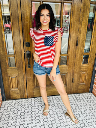 Stars + Stripes Darling Ruffle Sleeve Top-Brittany Carl-Shop Anchored Bliss Women's Boutique Clothing Store