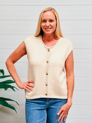 Stay With Me Sleeveless Button Down Knit Top • Cream-Blu Pepper-Shop Anchored Bliss Women's Boutique Clothing Store