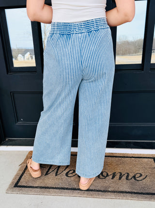 Stood My Ground Stone Washed Stripe Denim Wide Leg Pants-Umgee-Shop Anchored Bliss Women's Boutique Clothing Store