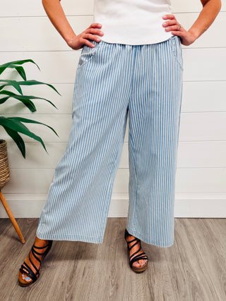 Stood My Ground Stone Washed Stripe Denim Wide Leg Pants • Light Wash-Umgee-Shop Anchored Bliss Women's Boutique Clothing Store