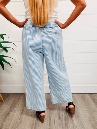 Stood My Ground Stone Washed Stripe Denim Wide Leg Pants • Light Wash-Umgee-Shop Anchored Bliss Women's Boutique Clothing Store