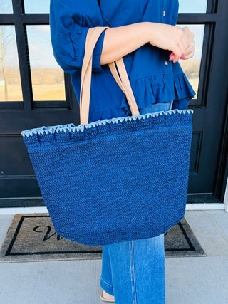 Sunshine Ready Ruffle Straw Tote • Navy-Shiraleah-Shop Anchored Bliss Women's Boutique Clothing Store