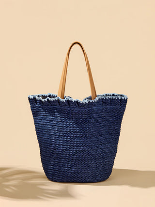 Sunshine Ready Ruffle Straw Tote • Navy-Shiraleah-Shop Anchored Bliss Women's Boutique Clothing Store