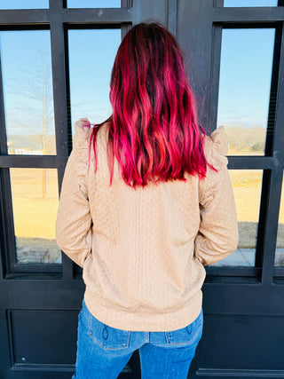 Sweet Intentions Faux Knit Quarter Zip Pullover • Taupe-Umgee-Shop Anchored Bliss Women's Boutique Clothing Store