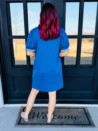 Sweet Wish Short Sleeve Collared Mini Dress • Dusty Blue-Stacey Kluttz-Shop Anchored Bliss Women's Boutique Clothing Store