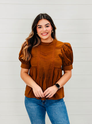 Sweet on You Puff Sleeve Top • Camel-Entro-Shop Anchored Bliss Women's Boutique Clothing Store